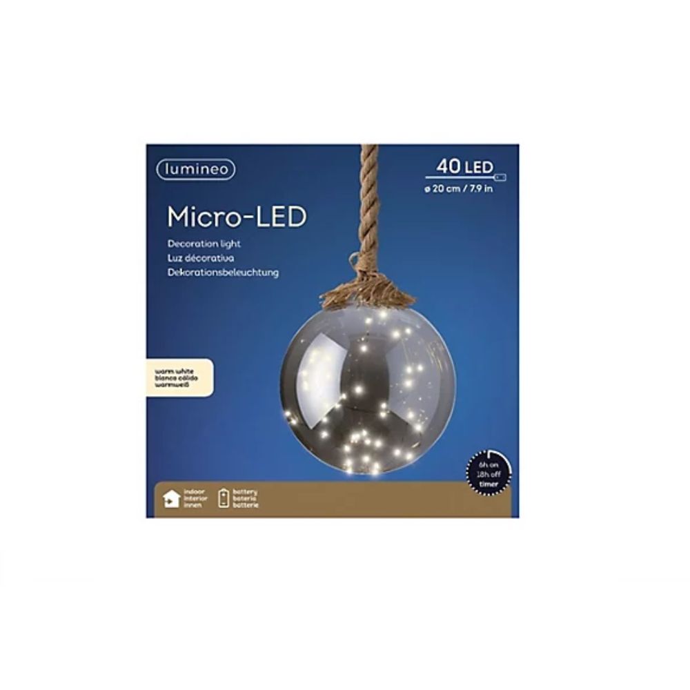 Lumineo 20cm Warm White Micro LED Ball with Rope