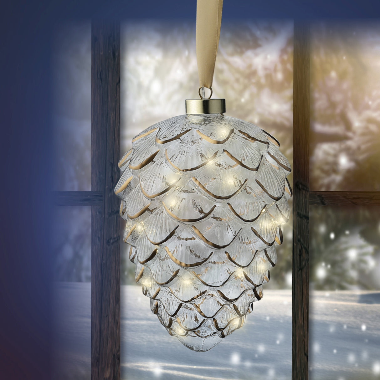 Lumineo 21cm Micro LED Steady Pinecone Hanging Decoration - Warm White - 487584