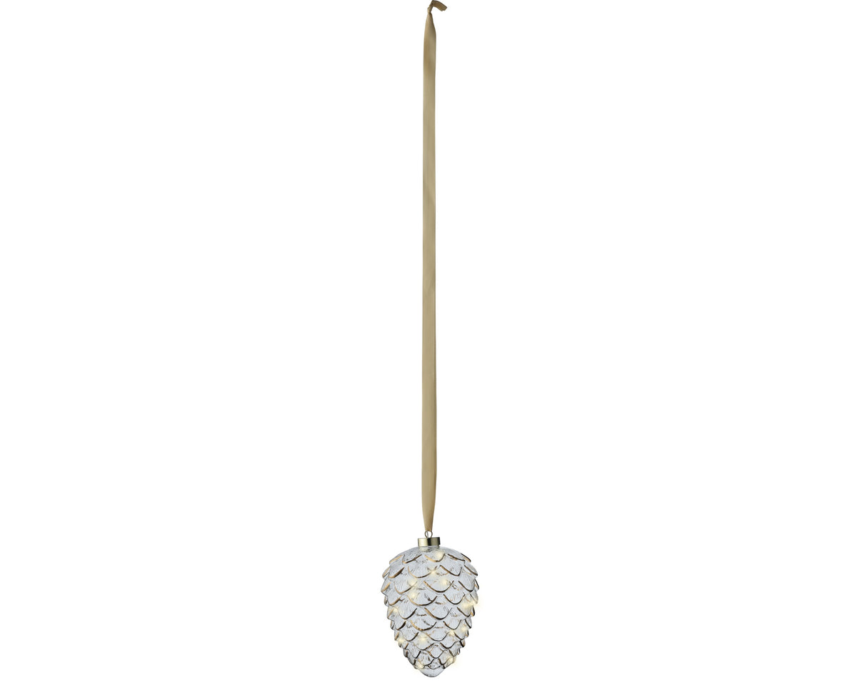 Lumineo 21cm Micro LED Steady Pinecone Hanging Decoration - Warm White - 487584