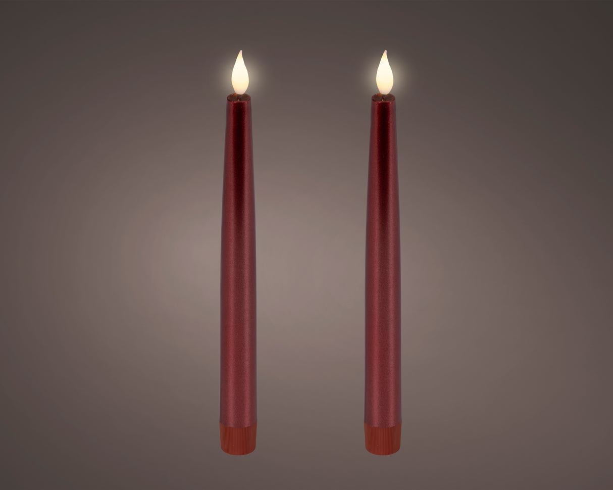Lumineo 24.5cm LED Realistic Dinner Candles - Red - (Set of 2) - 480517