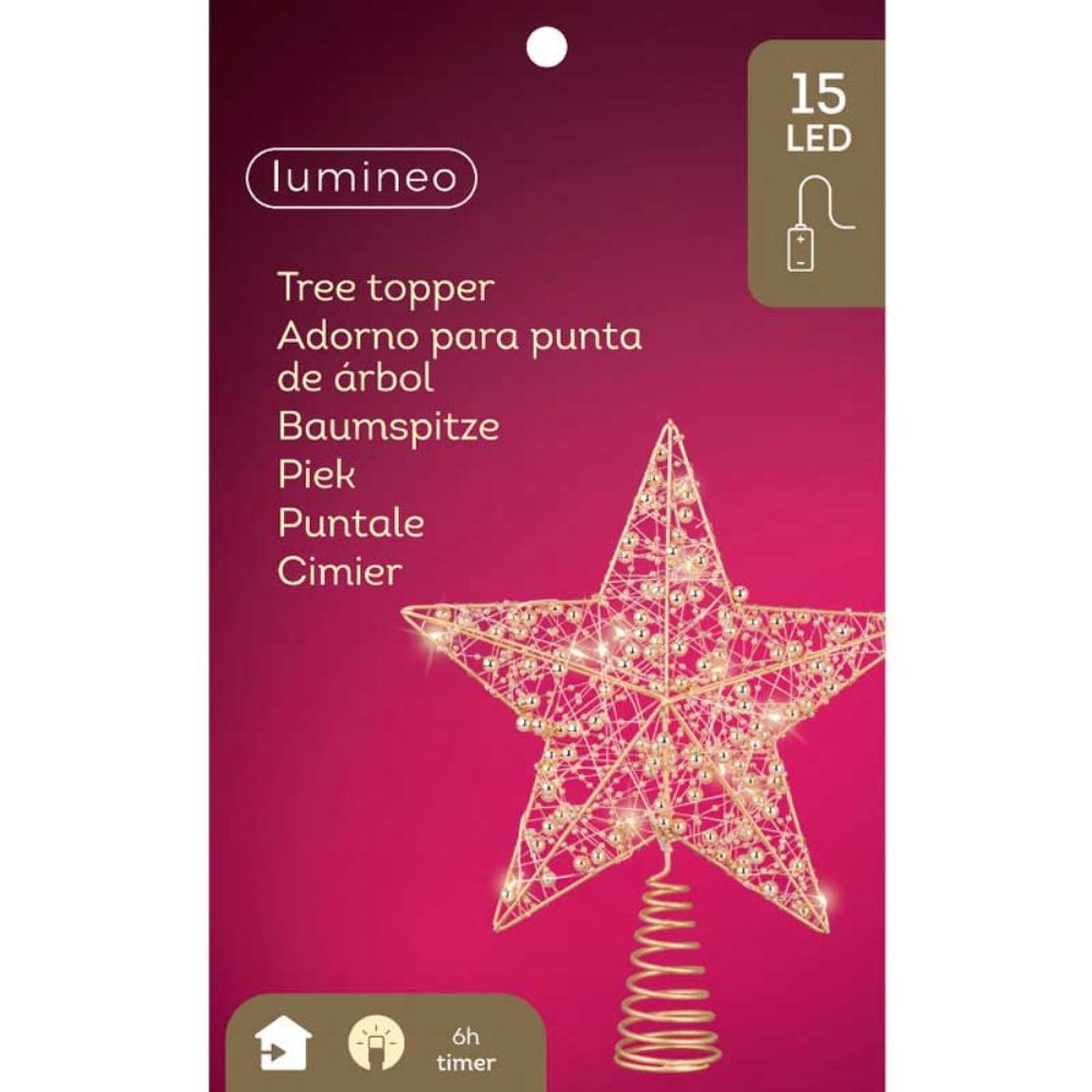 Lumineo 27cm Gold LED Star Tree Topper