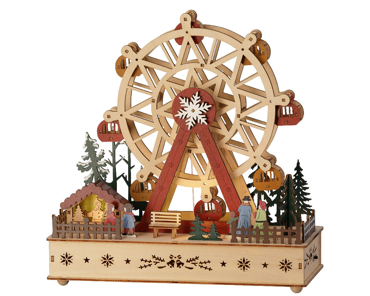 Lumineo 28cm Wooden Christmas Carousel LED Scene