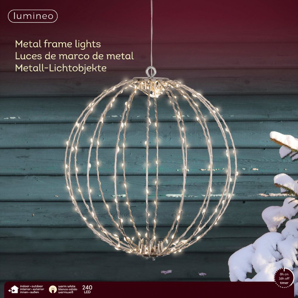 Lumineo 38cm Warm White LED Lit Metal Frame Ball Decoration