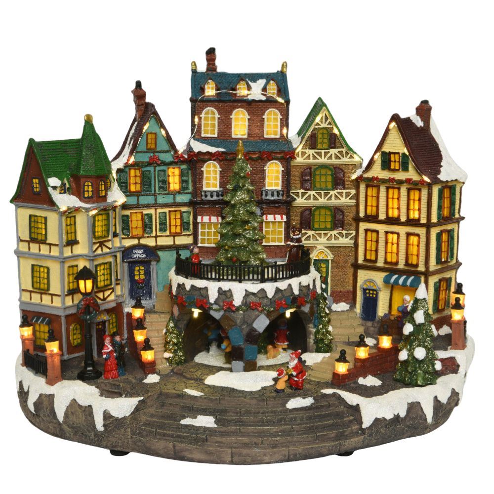Lumineo 40cm LED Christmas Village Town Centre - Battery Operated