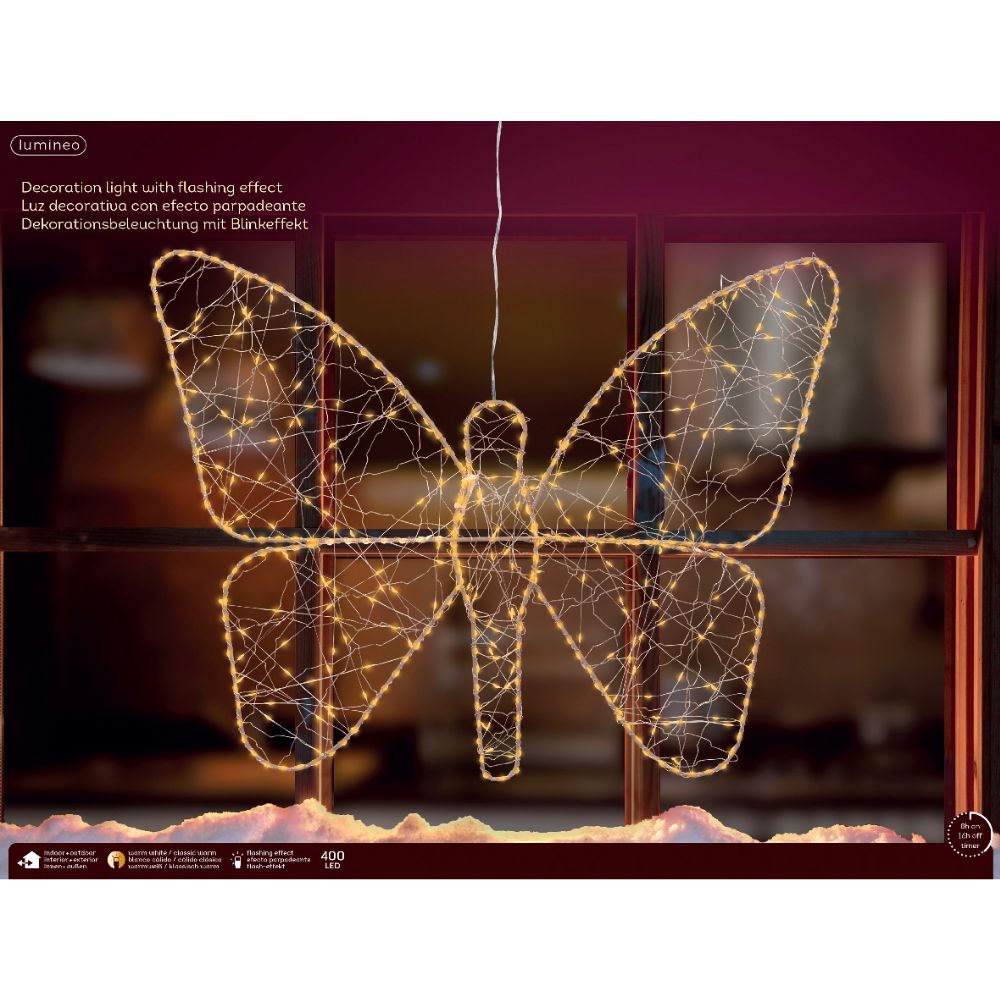 Lumineo 43cm Classic Warm LED Lit Metal Frame Butterfly Decoration