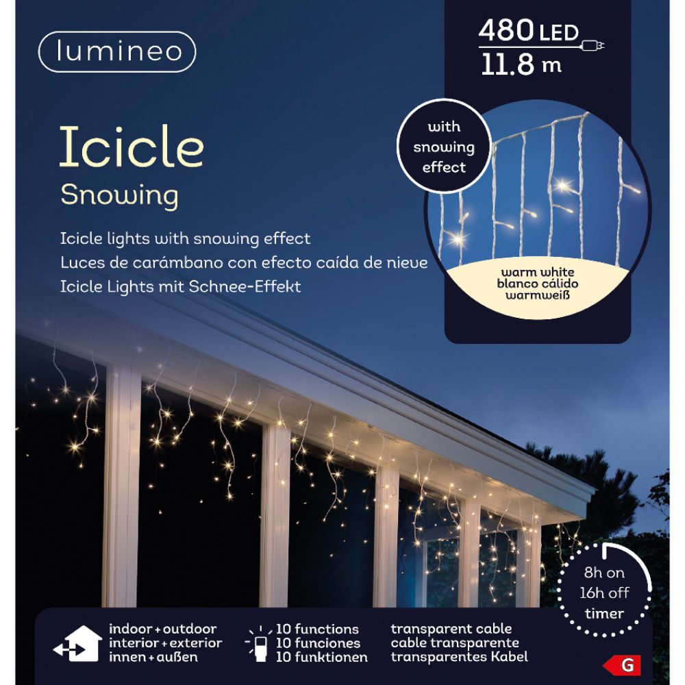 Lumineo 480 Warm White LED Snowing Effect Icicle Lights (11.8m)