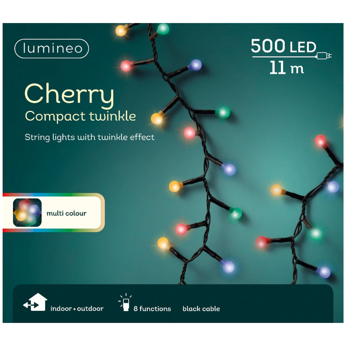 Lumineo 500 Multi-Coloured Twinkle Effect LED Cherry Lights (11m)