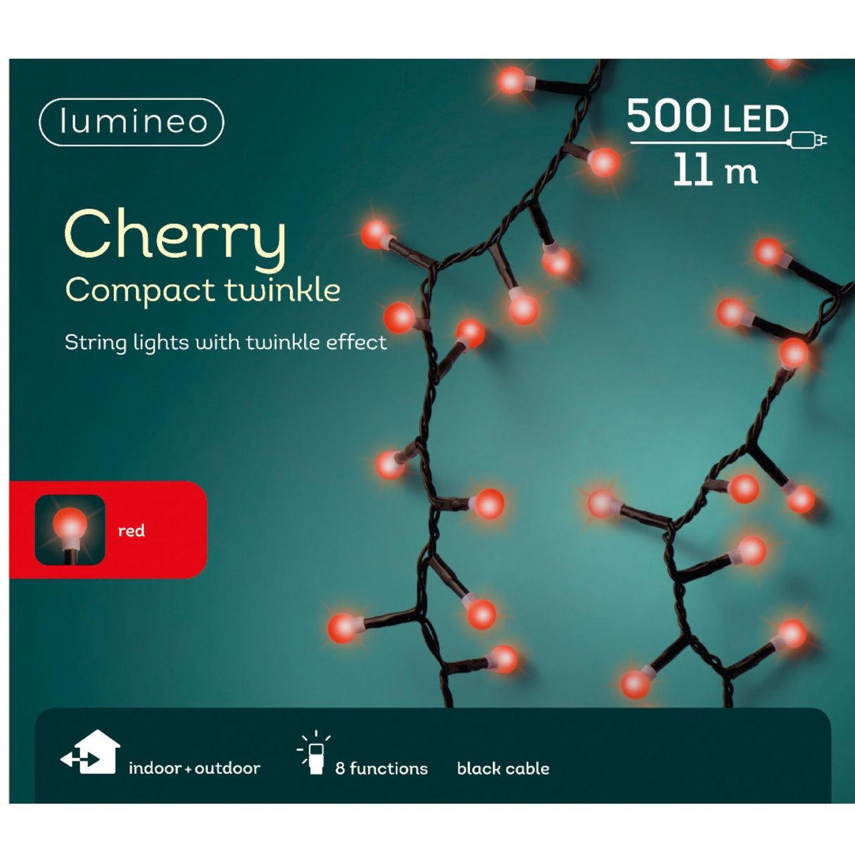 Lumineo 500 Red Twinkle Effect LED Cherry Lights (11m)
