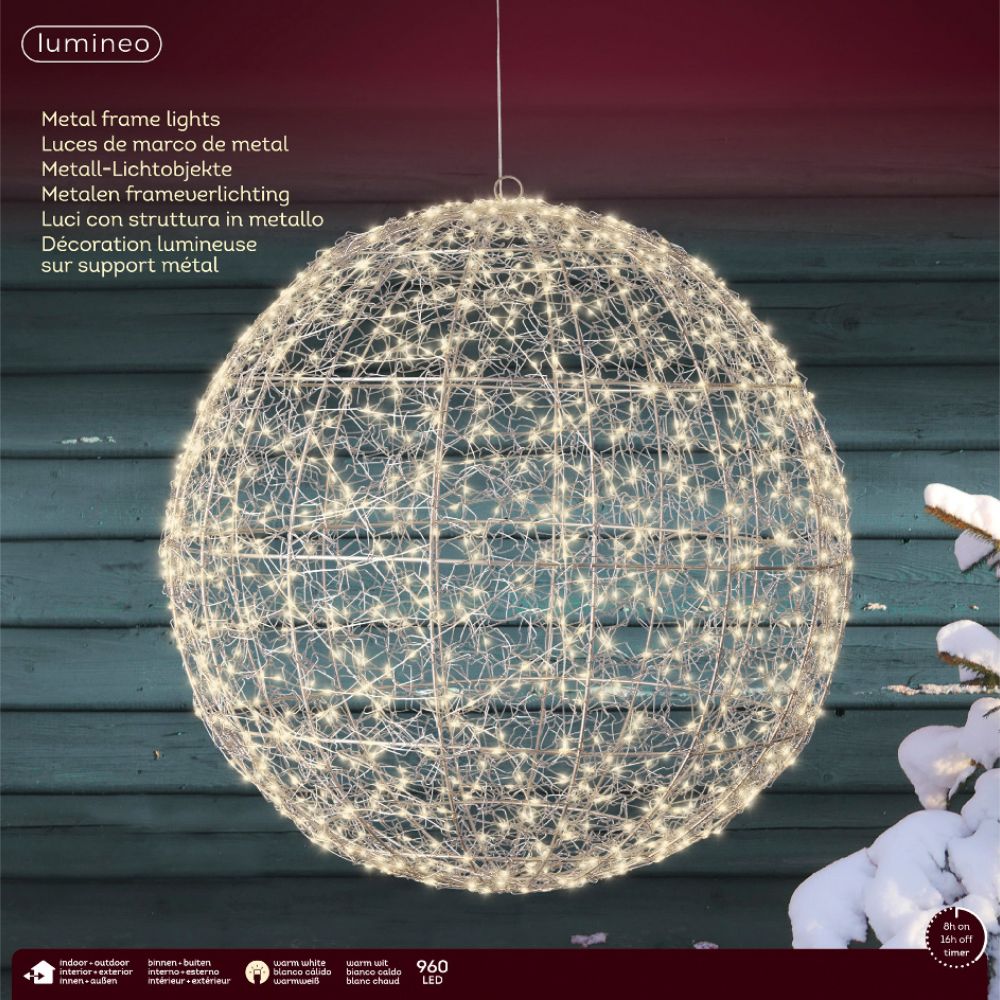 Lumineo 58cm Warm White LED Lit Metal Frame Ball Decoration