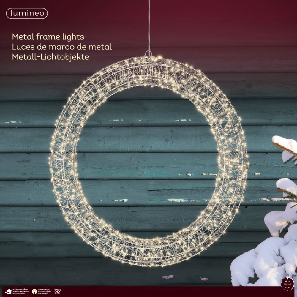 Lumineo 58cm Warm White LED Lit Metal Frame Wreath Decoration