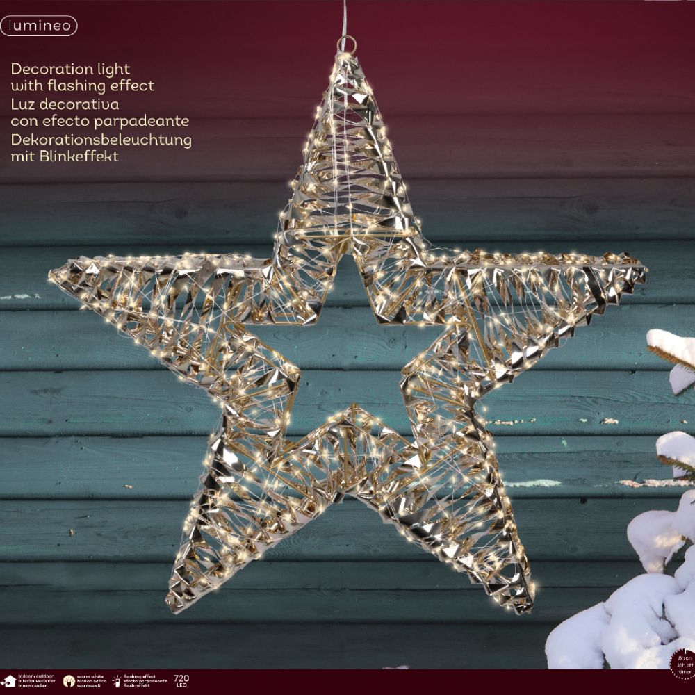 Lumineo 60cm Warm White LED Lit Gold Metal Frame Star Decoration