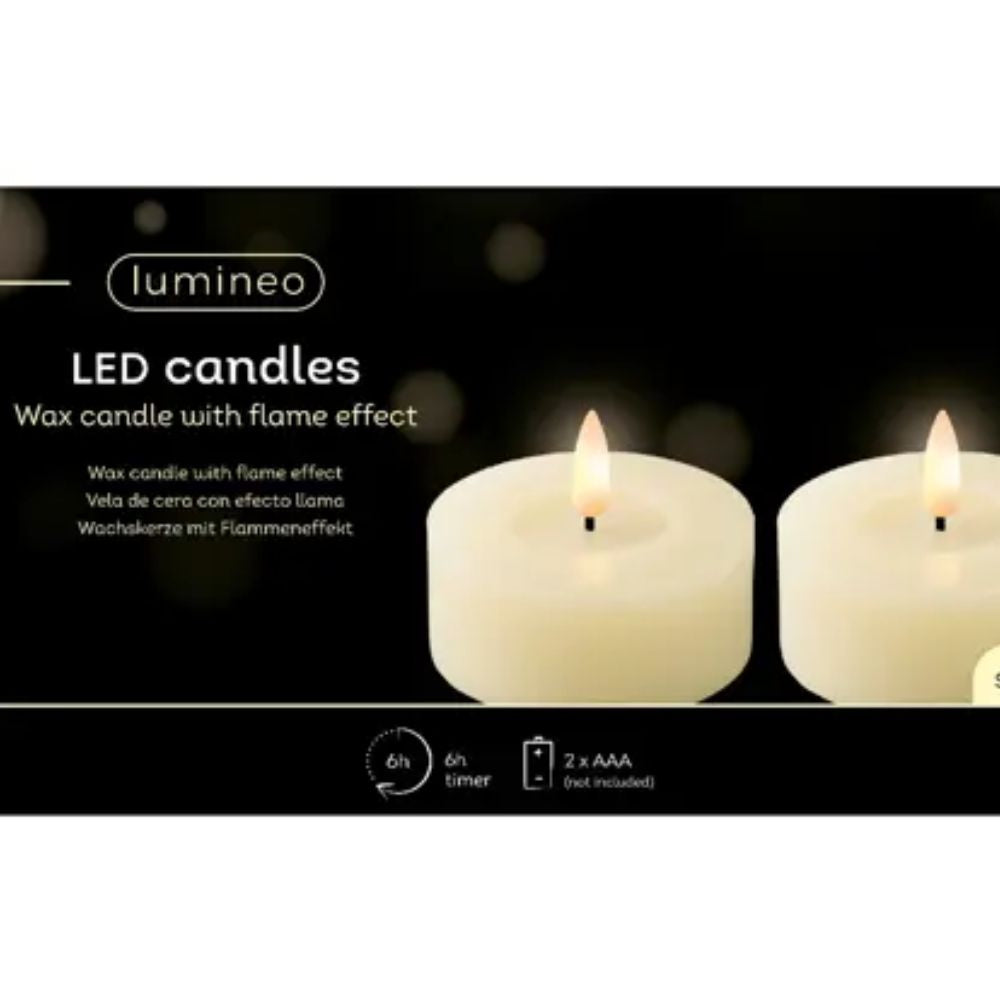 Lumineo 6cm White LED Tealights (set of 2)