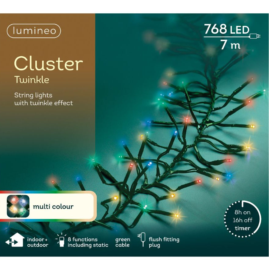 Lumineo 768 Multi Coloured LED Twinkle Cluster Lights (7m)