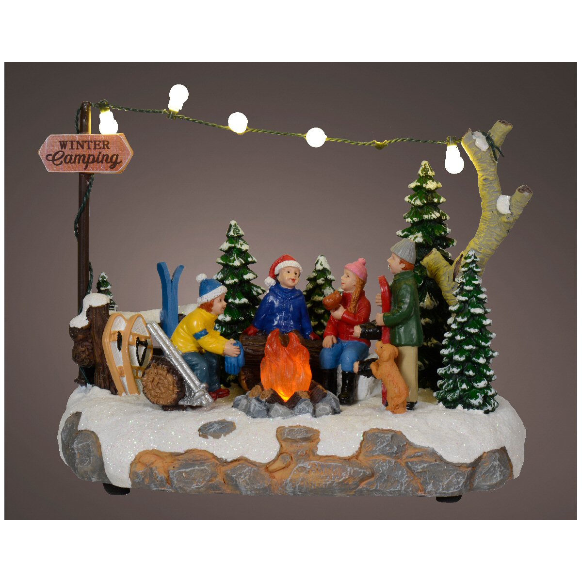 Lumineo 21cm Christmas Village Winter Campfire Scene