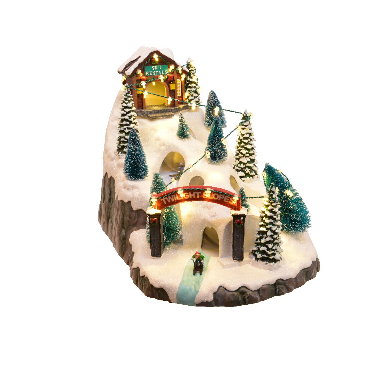 Lumineo 34cm Christmas Village LED Ski Slope Scene