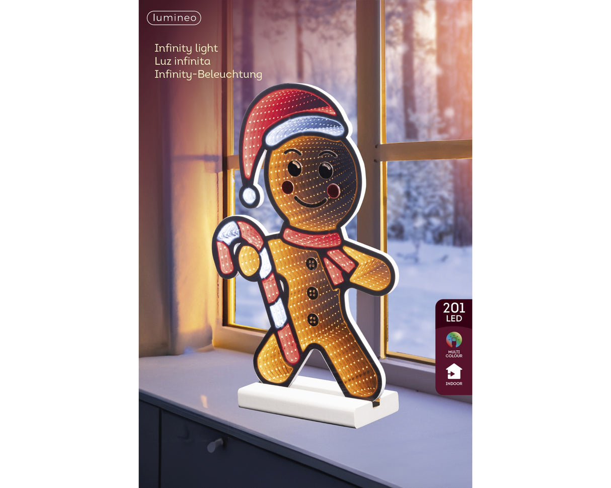 Lumineo 37.8cm LED Lit Infinity Gingerbread Man Decoration - Orange