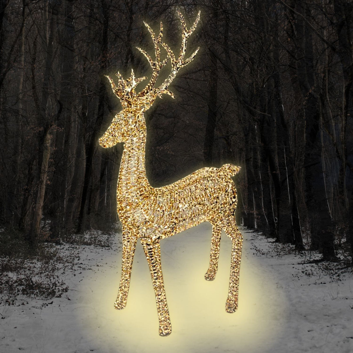 Lumineo 270cm Warm White LED Lit Gold Twist Frame Reindeer Decoration - 5,200 LEDs