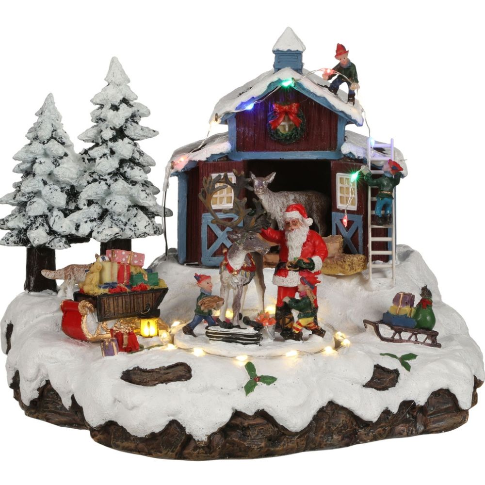 Luville Collectables 24cm Christmas Village Santa's House & Reindeer - Battery Operated
