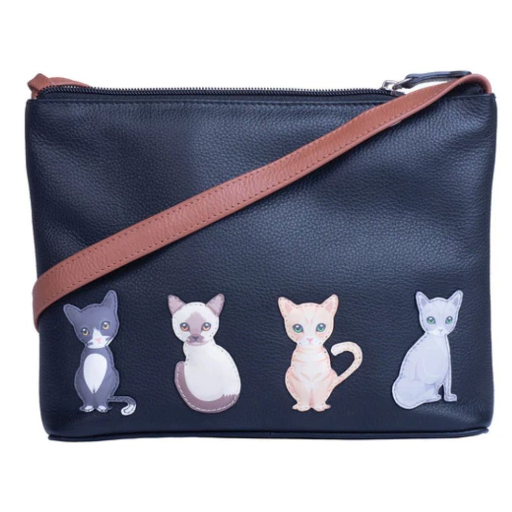 Mala Leather Black Best Friends Sitting Cats Midi Cross Body Bag - Old Railway Line Garden Centre
