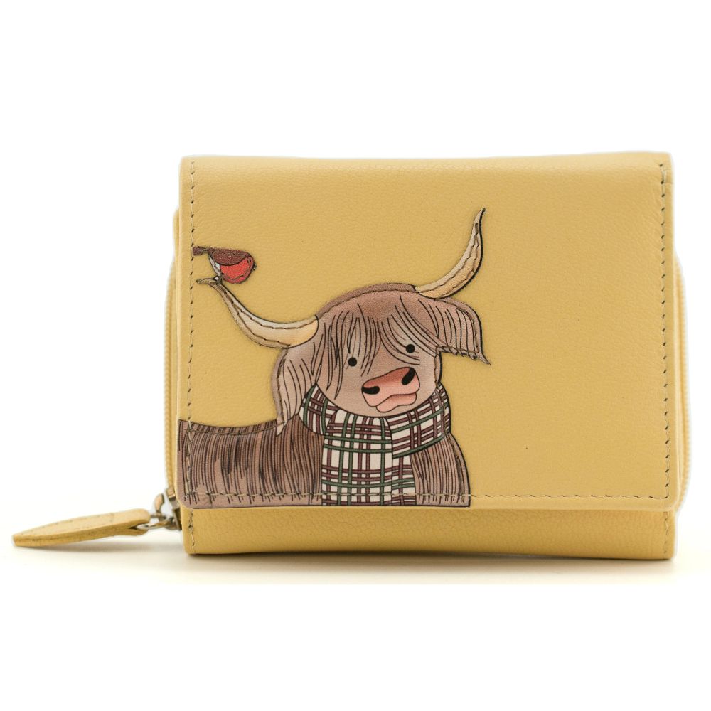 Mala Leather Callum The Cow Med Tri Fold - Yellow