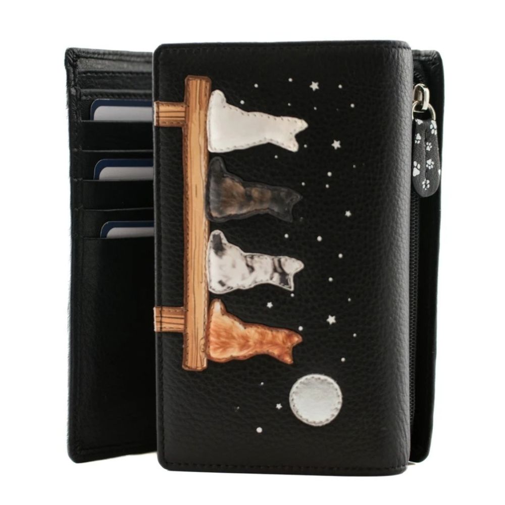 Mala Leather Midnight Large Tri Fold Purse - Black