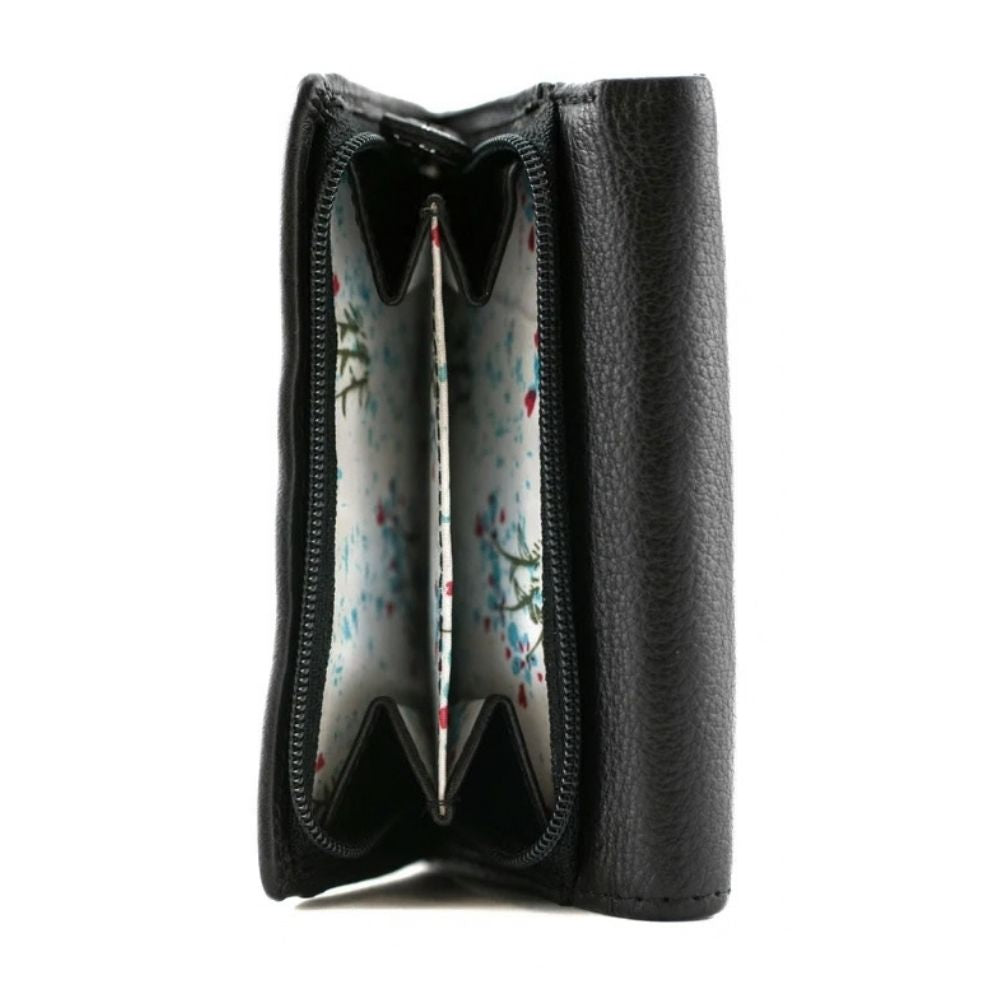 Mala Leather Midnight Tri Fold Purse - Black