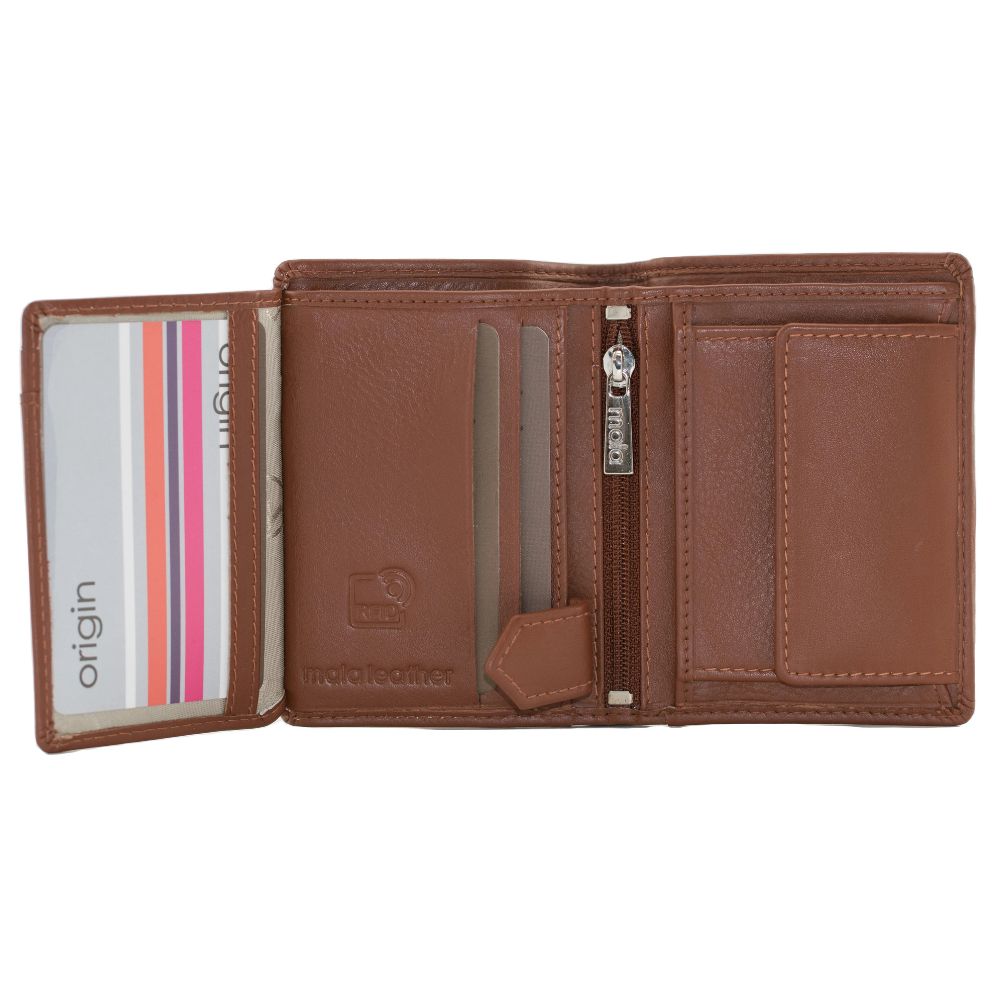 Mala Leather Origin Plain Leather Compact Shirt Wallet With Coin Pocket - Tan