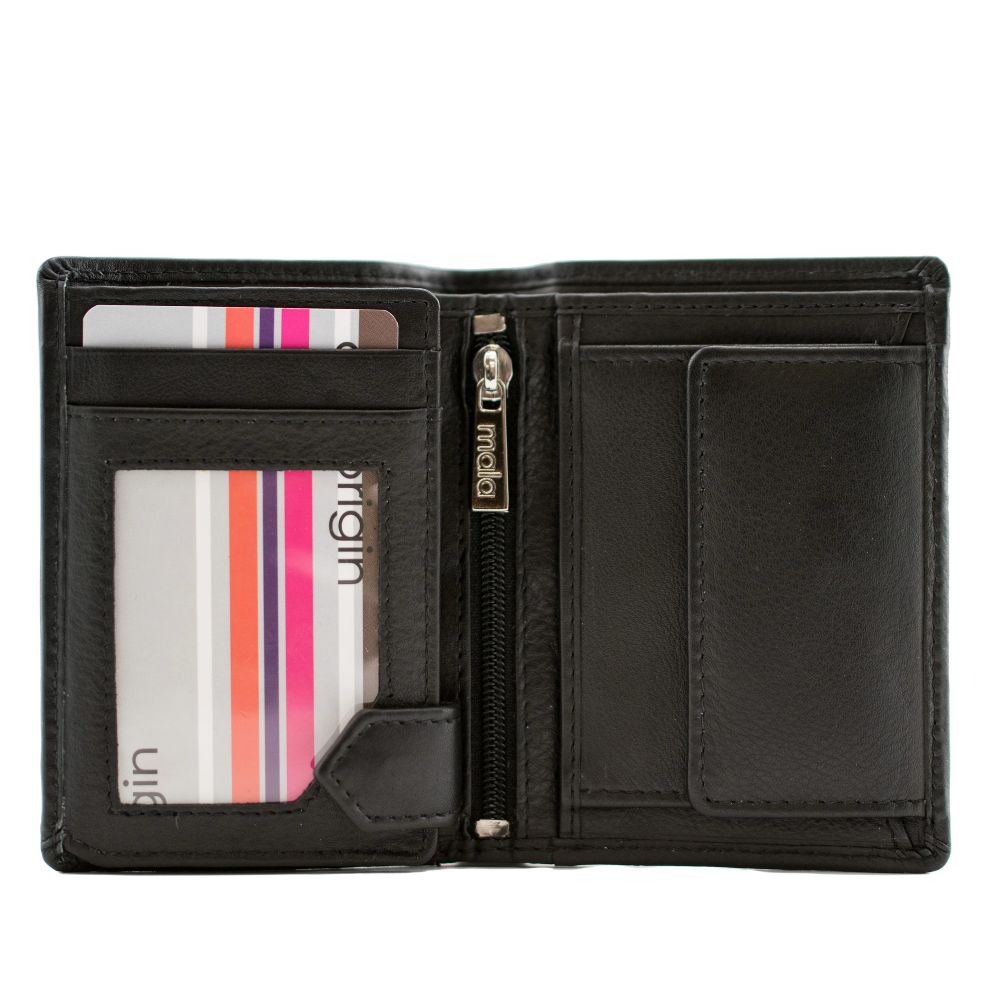 Mala Leather Origin Plain Leather Compact Shirt Wallet With Coin Pocket - Black