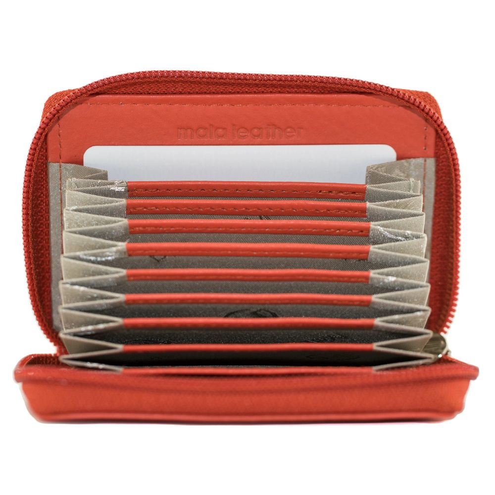 Mala Leather Origin Plain Leather Concertina Zip Around Card Wallet - Orange
