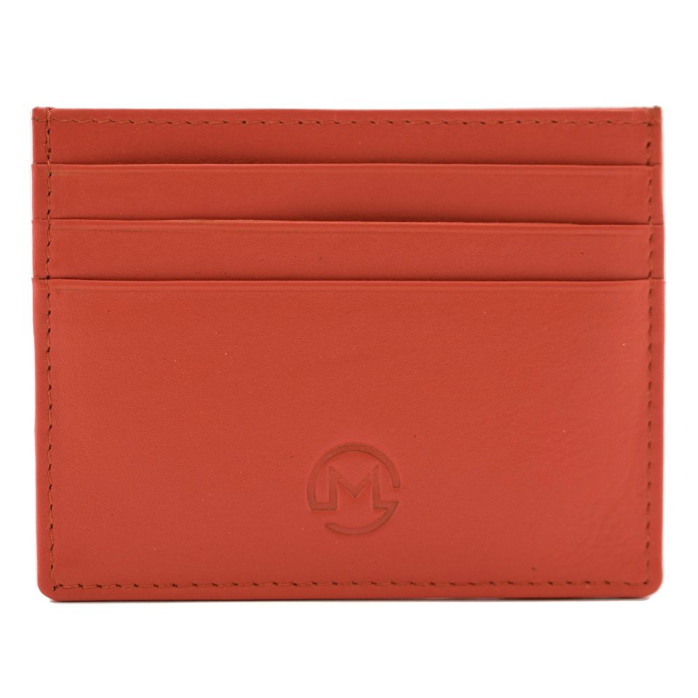 Mala Leather Origin Plain Leather Card Holder With Zip Pocket - Orange