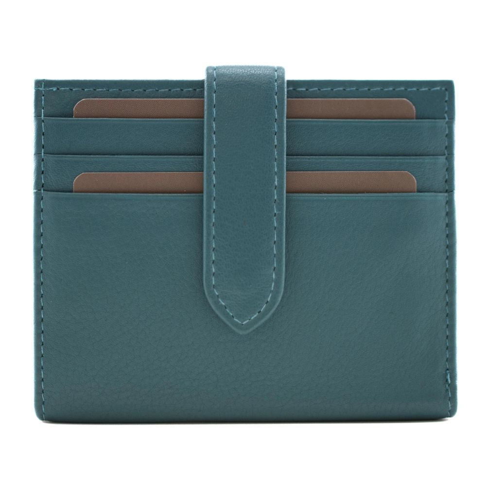 Mala Leather Origin Plain Leather Tabbed Card & Note Holder - Teal