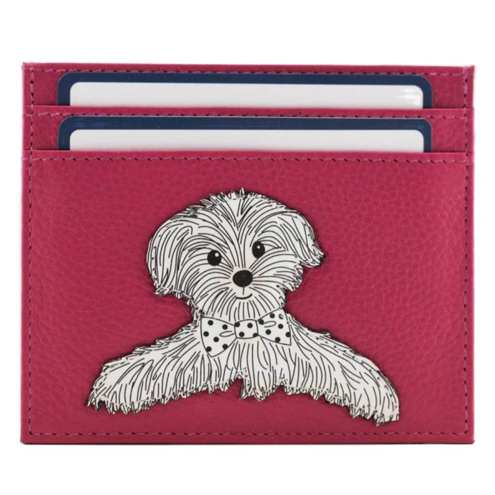 Mala Leather Pink Coco Pup Slim Card Holder With Zip Coin Back Pocket - Old Railway Line Garden Centre