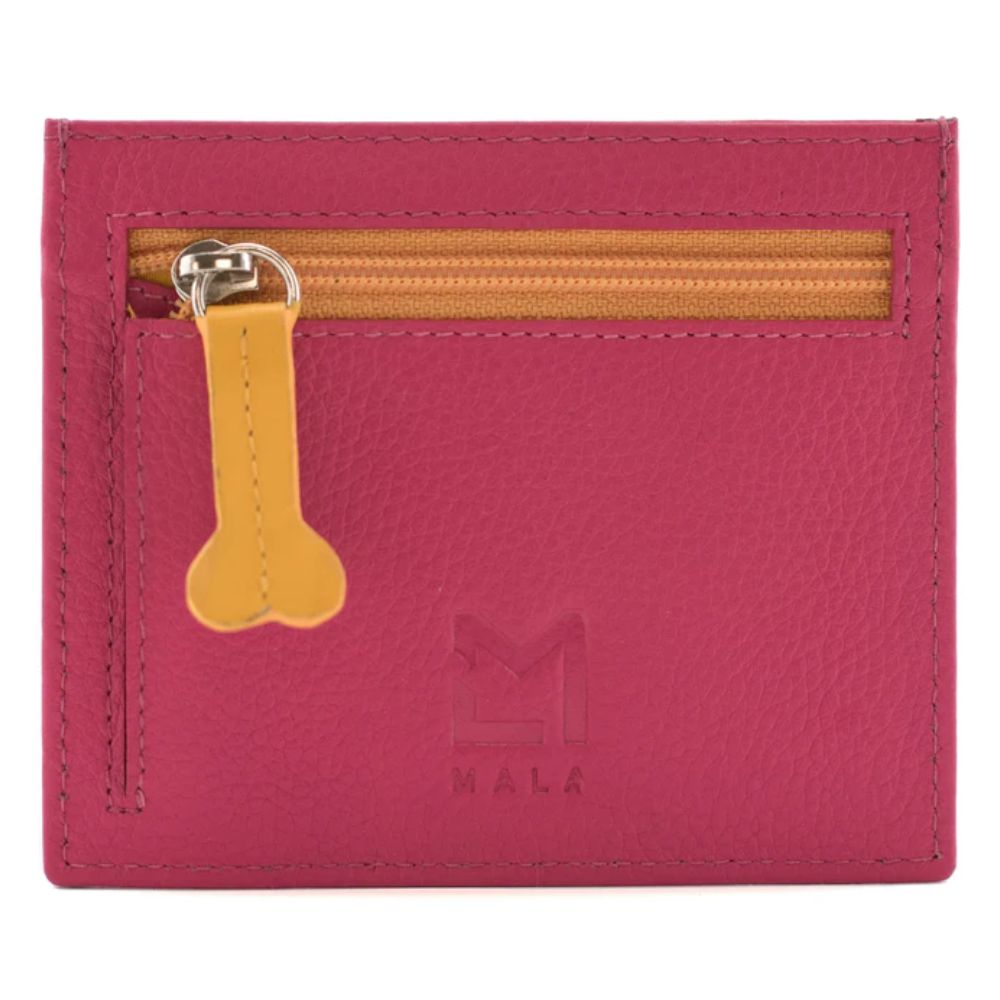 Mala Leather Pink Coco Pup Slim Card Holder With Zip Coin Back Pocket - Old Railway Line Garden Centre