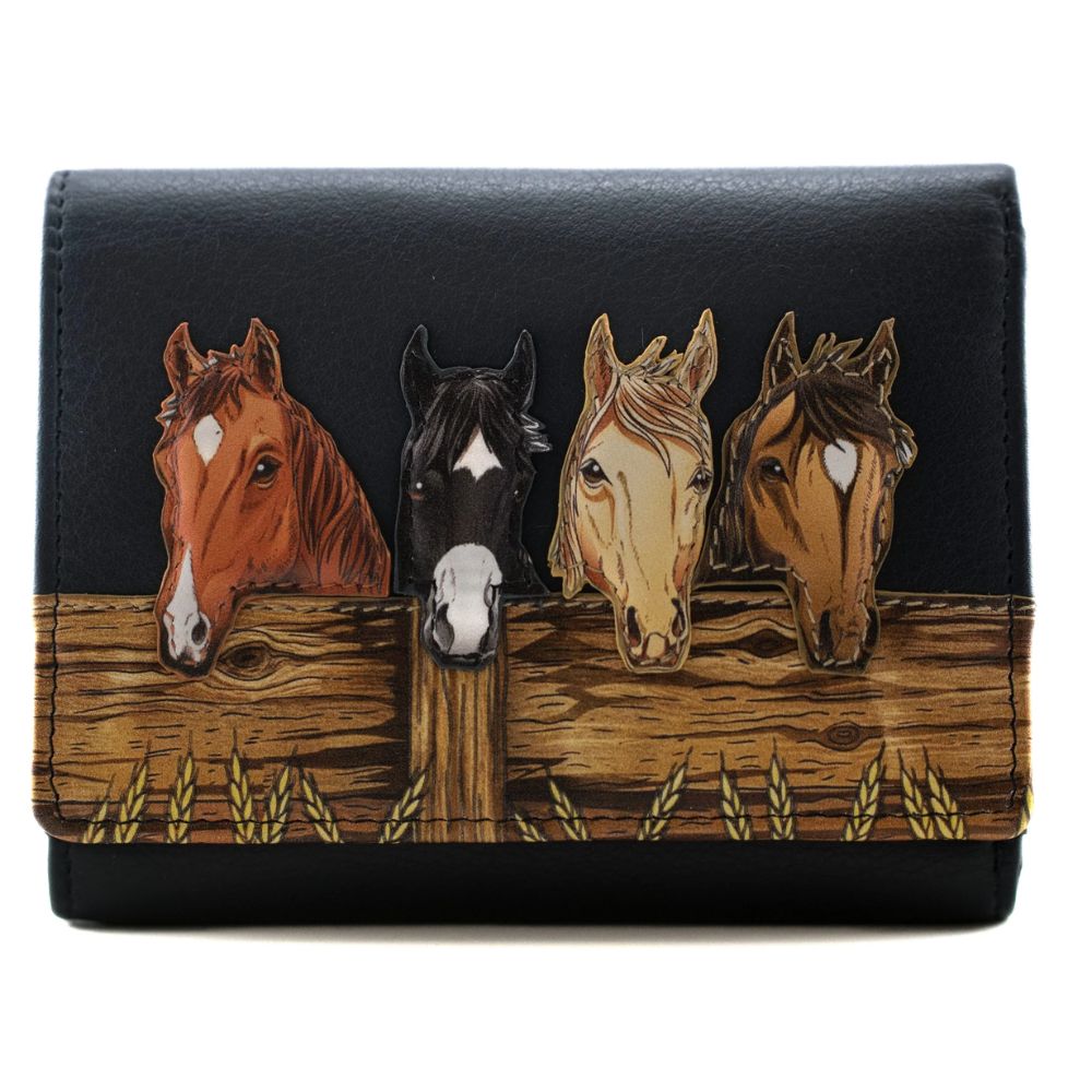 Mala Leather Stable Row Compact Leather Tri fold Purse Navy