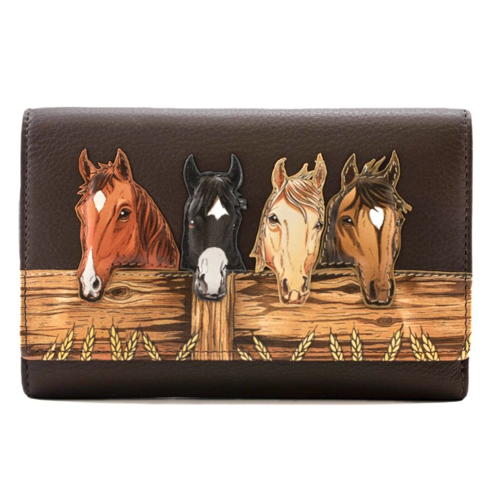 Mala Leather Stable Row Large Leather Tri fold Purse -Brown