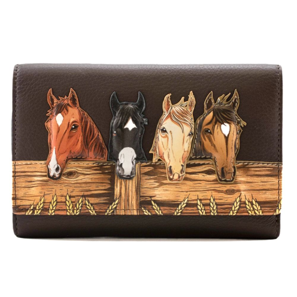 Mala Leather Stable Row Large Leather Tri fold Purse Brown