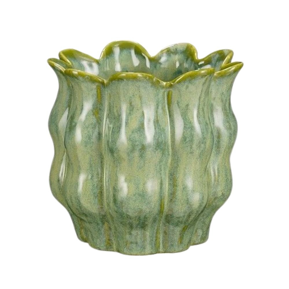 Mica Decorations 19cm Lola Round Flower Glazed Pot - Green - Old Railway Line Garden Centre