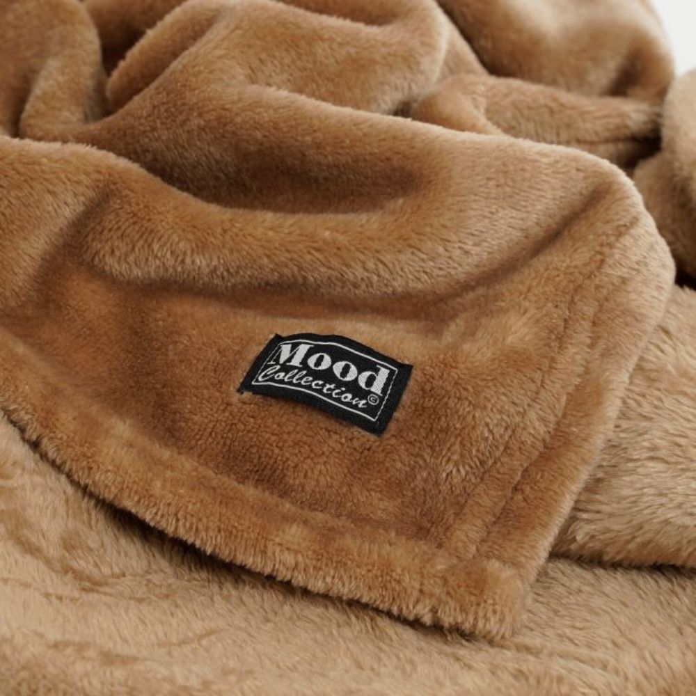Mica Decorations Famke Fleece Plaid - L180 x W130 cm - Light brown