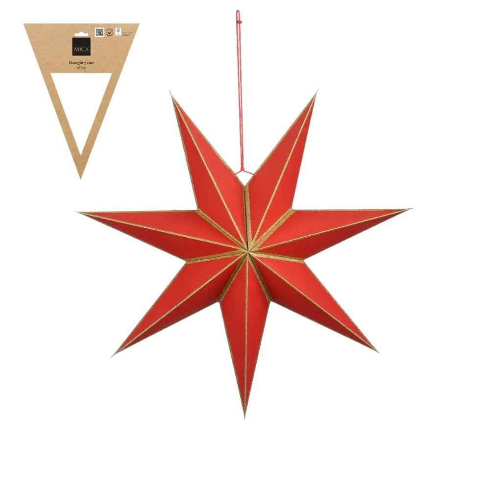 Mica Decorations 60cm Gonda Paper Star Hanging Decoration - Red