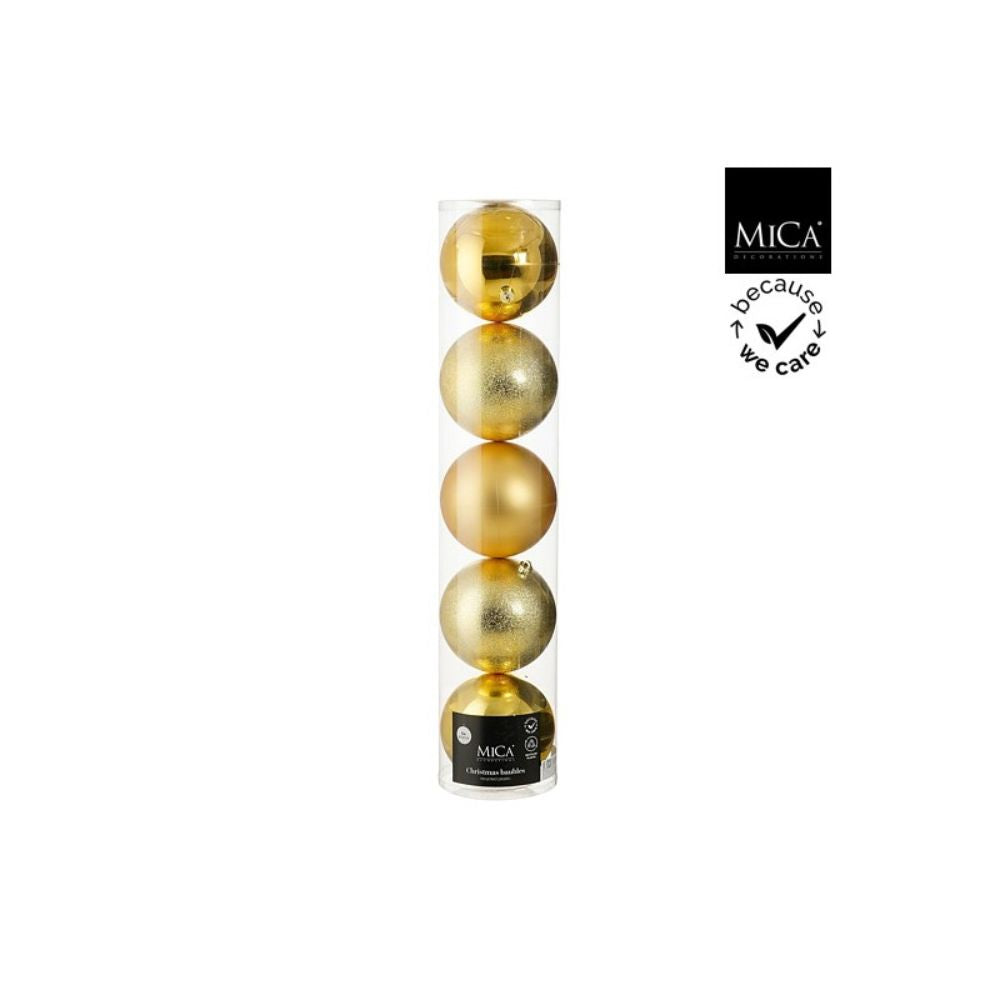 Mica Unbreakable Baubles, Gold 20cm - 5 pack
