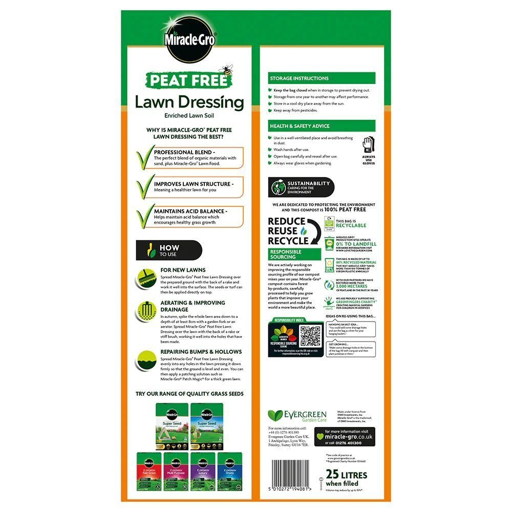 Miracle - Gro® 25 Litre Peat Free Lawn Dressing - Old Railway Line Garden Centre