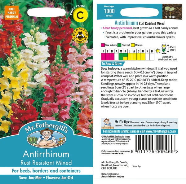 Mr Fothergills Antirrhinum Rust Resistant Mixed Seeds