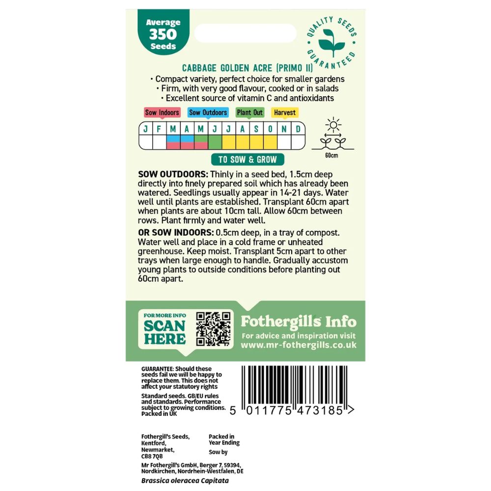 Mr Fothergill's Cabbage Golden Acre / Primo II Seeds