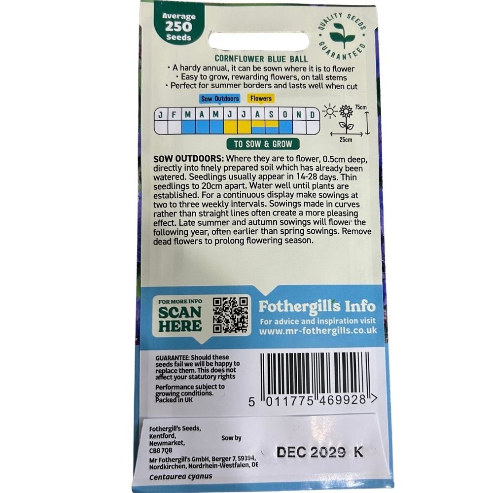 Mr Fothergill's Cornflower Blue Ball Seeds - Old Railway Line Garden Centre