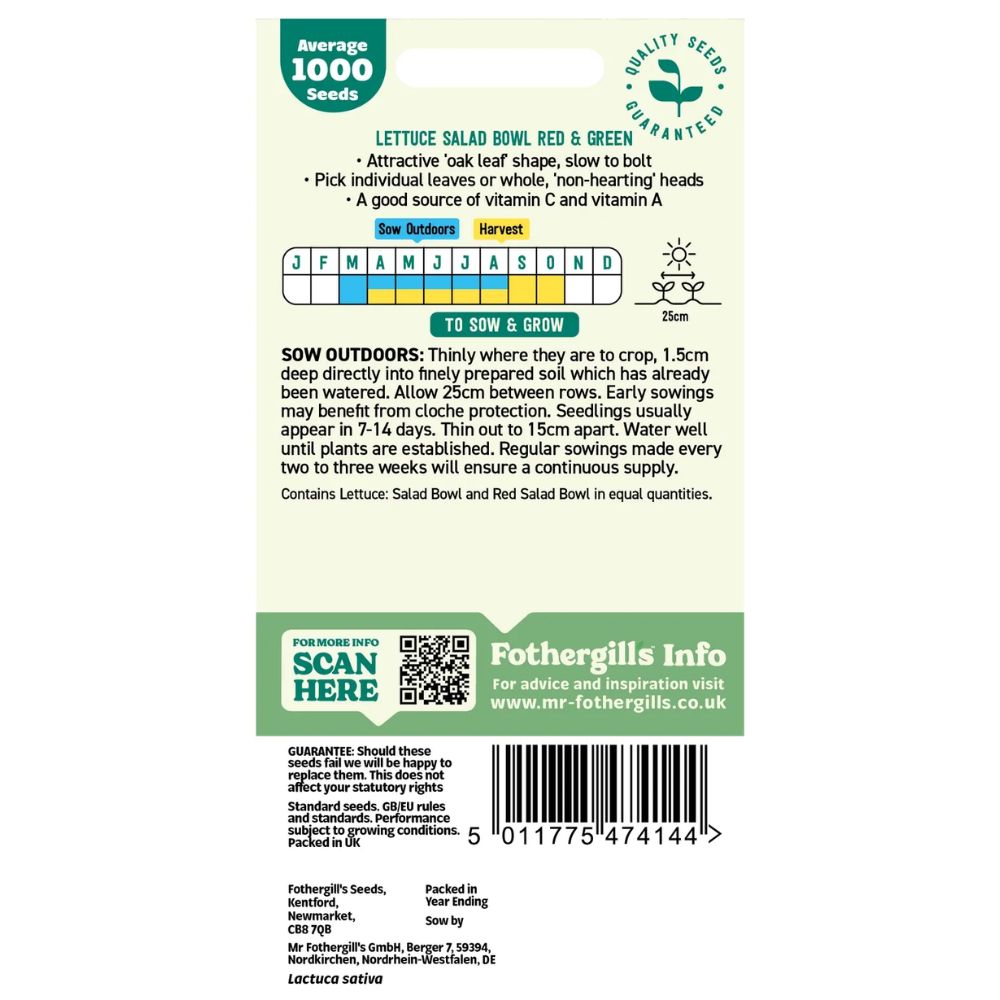 Mr Fothergill's Lettuce Red & Green Salad Bowl Mix Seeds