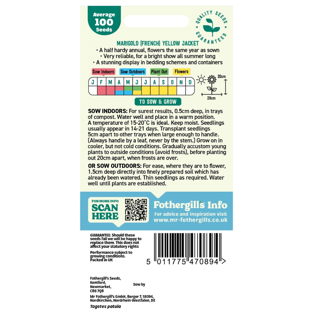 Mr Fothergill's Marigold (French) Yellow Jacket Seeds