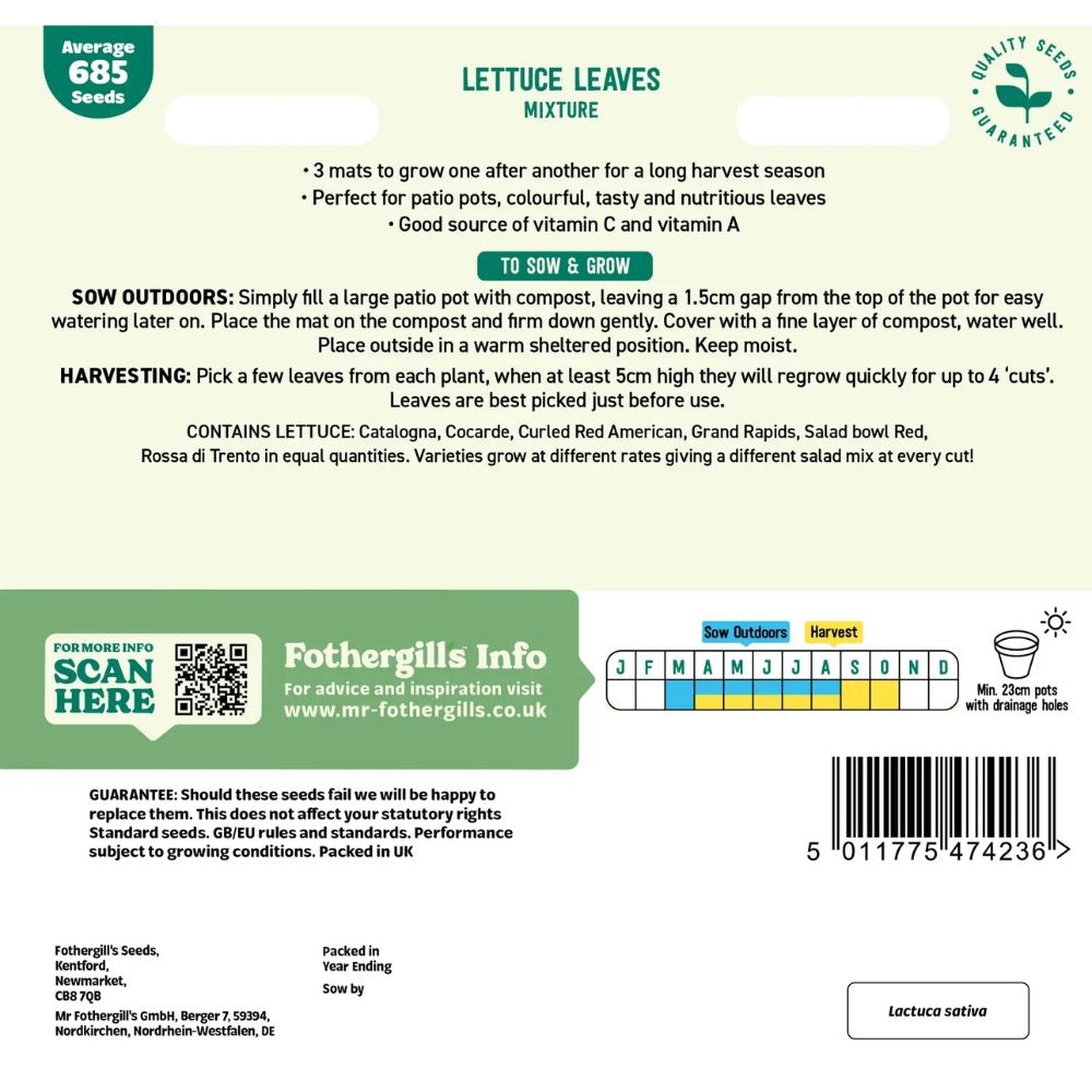 Mr Fothergill's Lettuce Leaves Mixed Seed Mat Seeds
