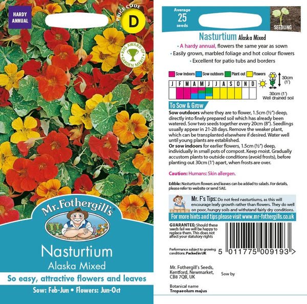 Mr Fothergills Nasturtium Alaska Mixed Seeds - Old Railway Line Garden Centre