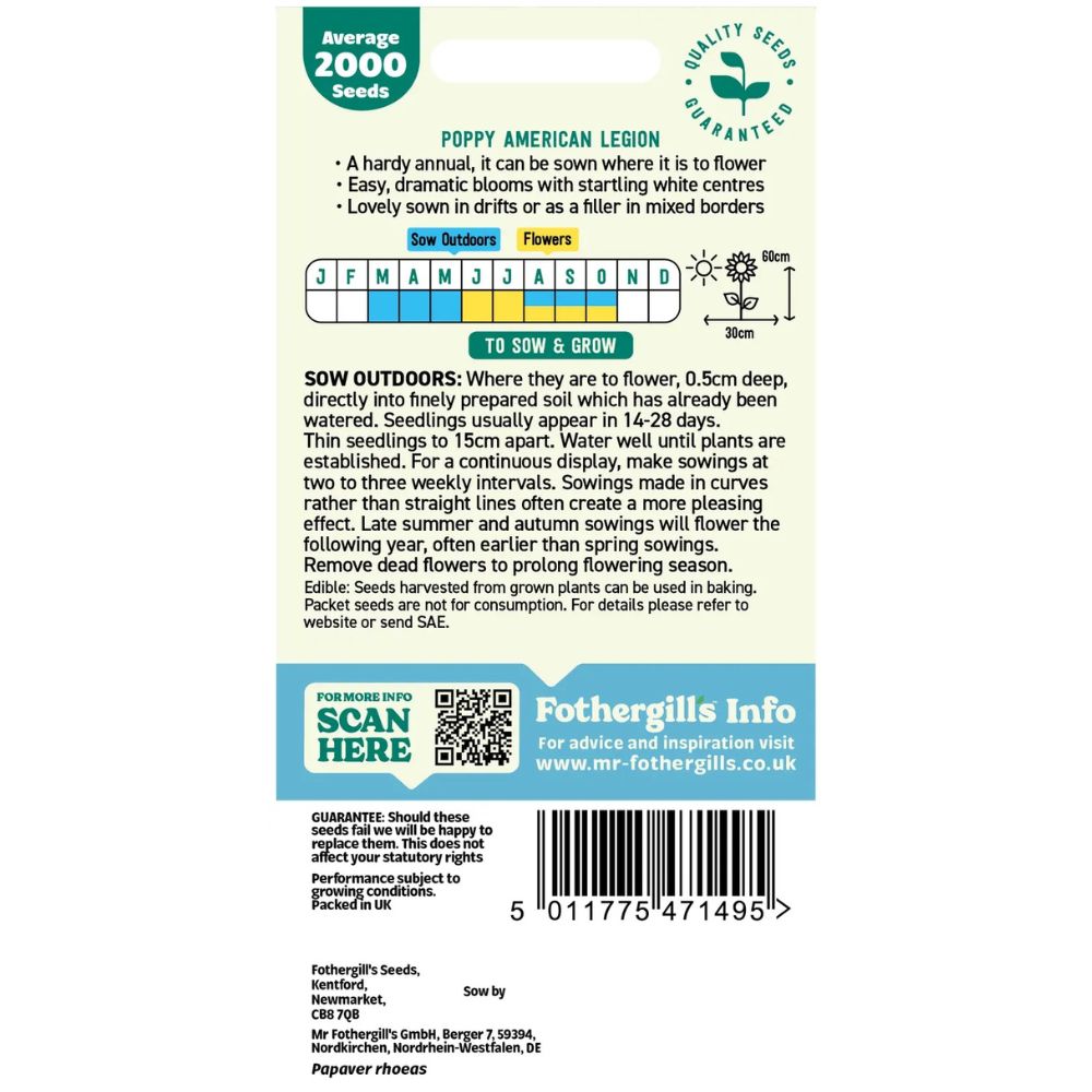 Mr Fothergills Poppy American Legion Seeds