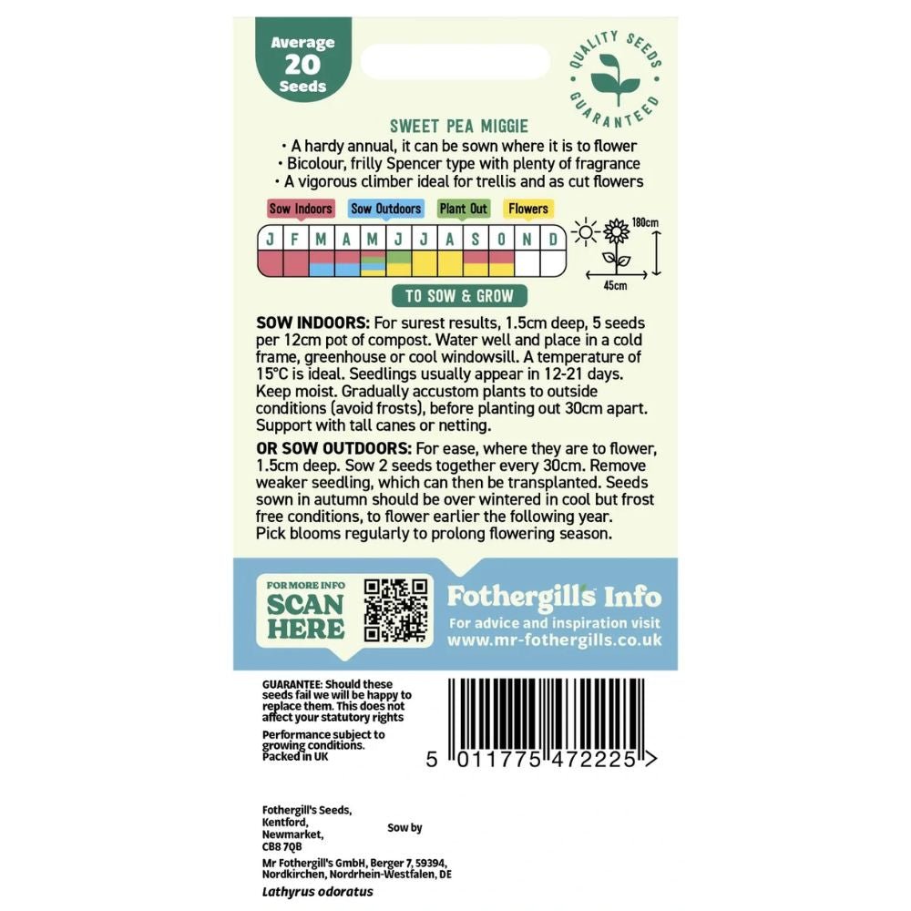 Mr Fothergill's Sweet Pea Miggie Seeds - Old Railway Line Garden Centre
